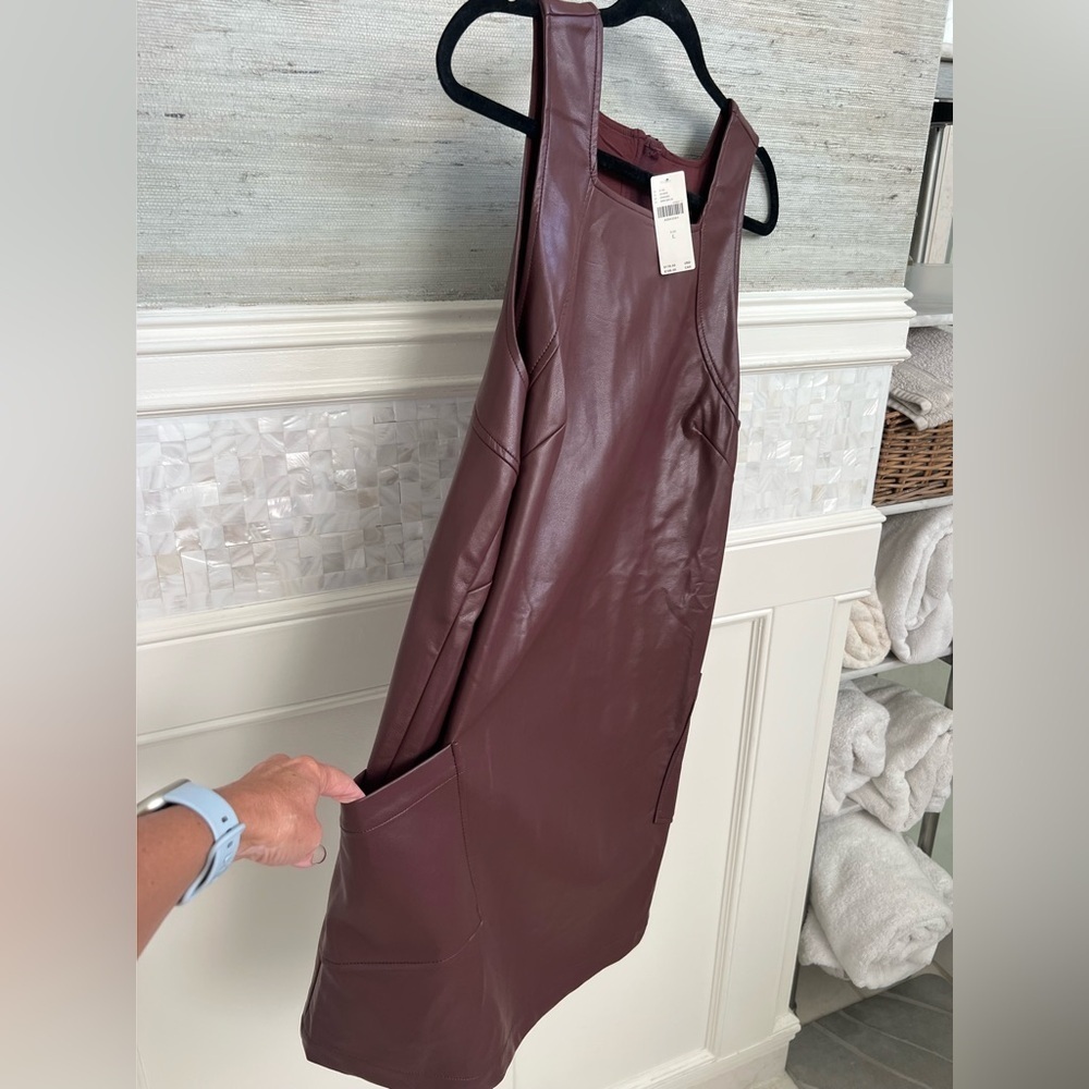 NWT new large Anthropologie Maeve faux leather sleeveless shift mini dress brown - Picture 5 of 17